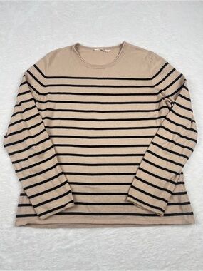 Everlane Striped Scoop Neck Sweater Cotton Cashmere Beige Black XL